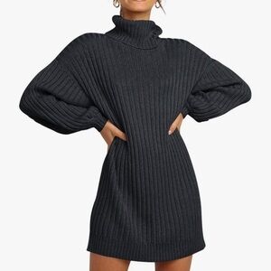 Black Ribbed Turtleneck Sweater Dress medium